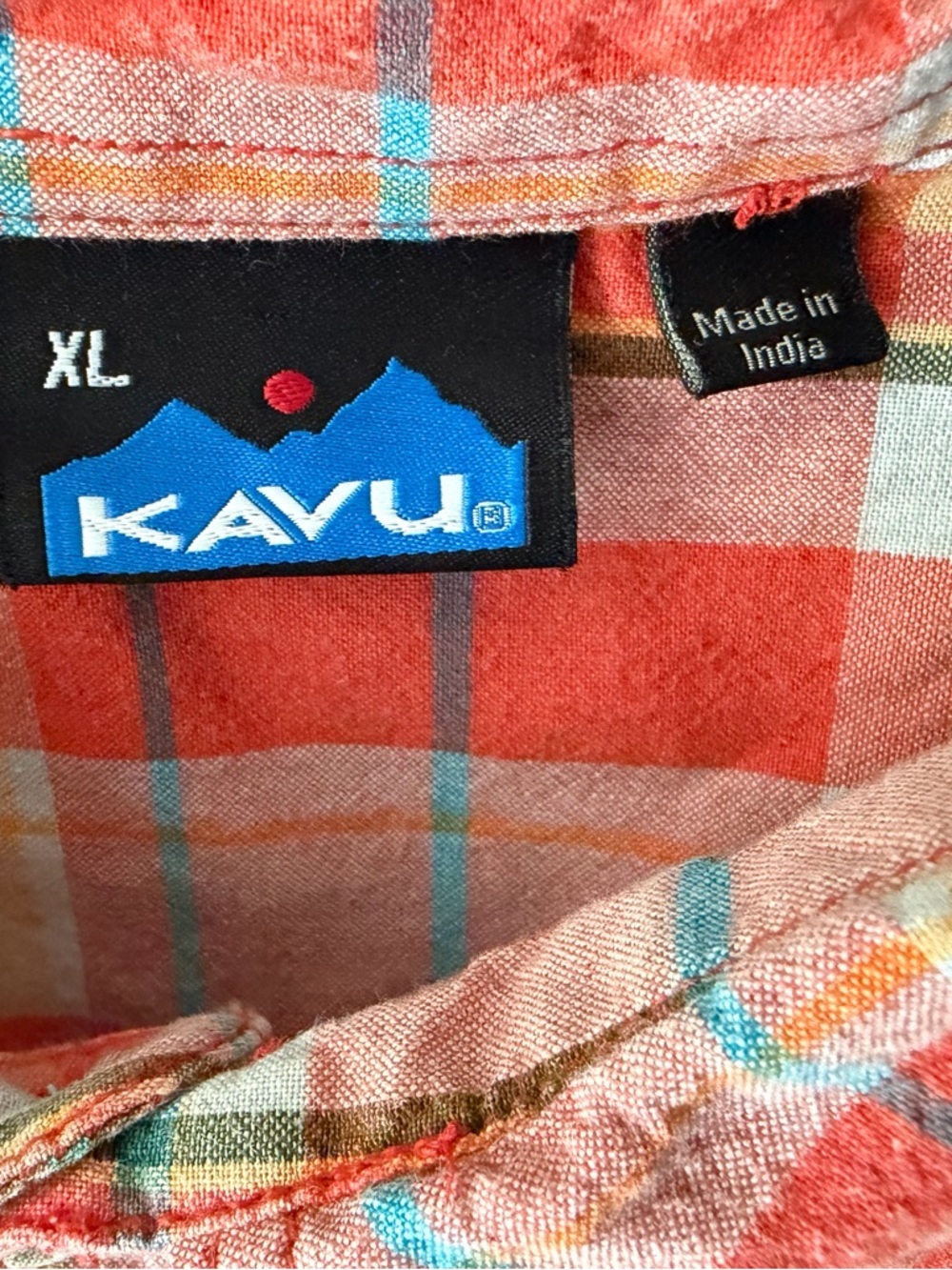 Kavu Men's XL Plaid Orange Short Sleeve Button Up Casual Shirt Hiking Outdoor - Picture 3 of 8